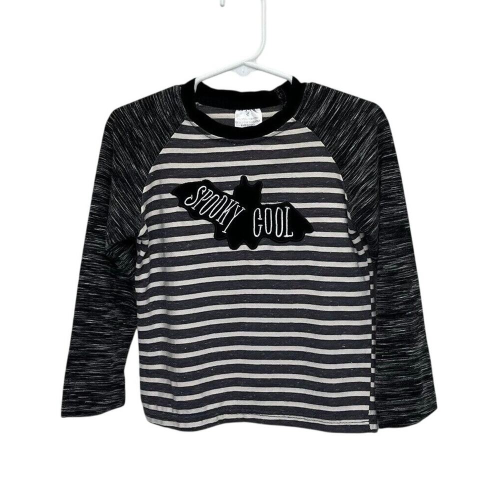 Halloween Bat Spooky Cool Striped Top Kids Size Small 6 Raglan Long Sleeve